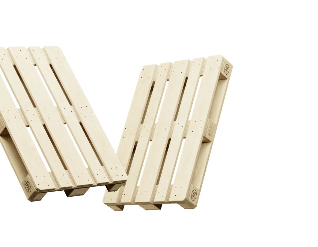Zwei Holzpaletten aus dem Sortiment von GE Packing